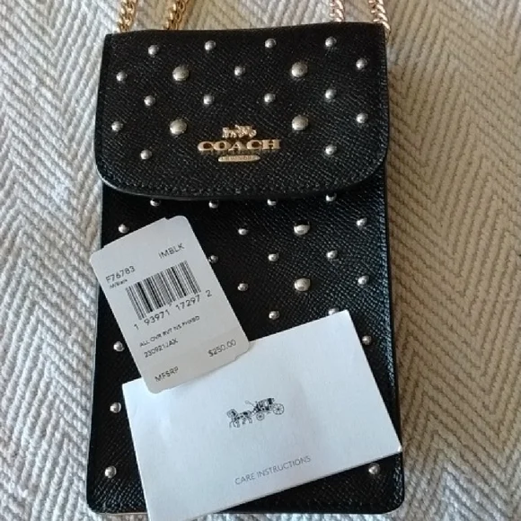 NWT Coach signature elegant black leather phone Crossbody Bag - Picture 5 of 5